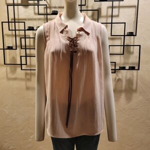 Tan Lace-Up Sleeveless Blouse